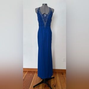 Vintage Elegant Hand Beaded Royal Blue Evening Gown